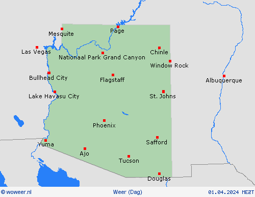 overzicht Arizona Noord-Amerika Weerkaarten