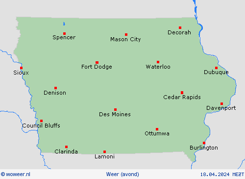 overzicht Iowa Noord-Amerika Weerkaarten