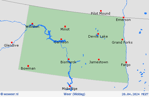 overzicht North Dakota Noord-Amerika Weerkaarten