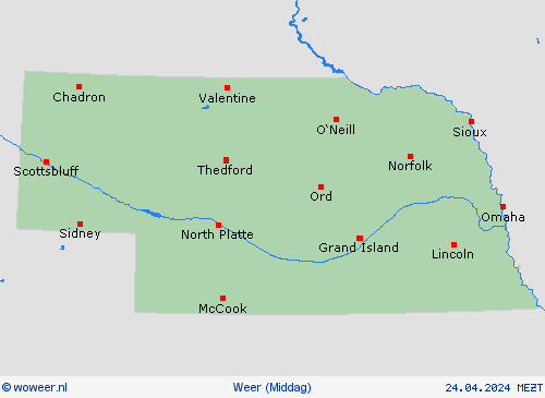 overzicht Nebraska Noord-Amerika Weerkaarten