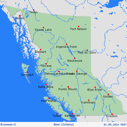 overzicht Brits-Columbia Noord-Amerika Weerkaarten