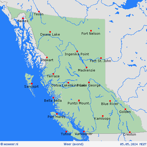 overzicht Brits-Columbia Noord-Amerika Weerkaarten