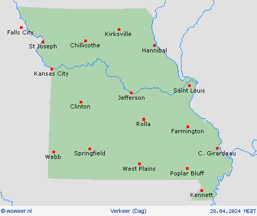 weer en verkeer Missouri Noord-Amerika Weerkaarten