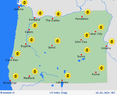 uv index Oregon Noord-Amerika Weerkaarten
