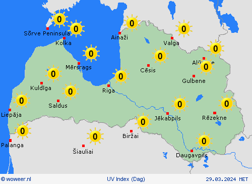 uv index Letland Europa Weerkaarten
