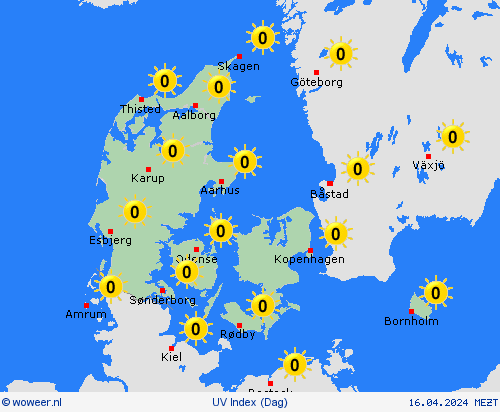uv index Denemarken Europa Weerkaarten