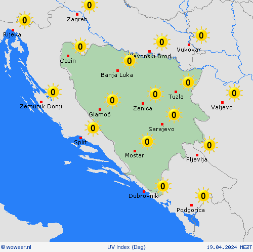 uv index Bosnië en Herzegovina Europa Weerkaarten