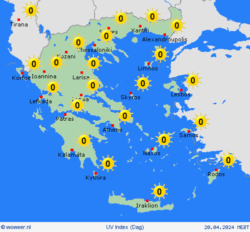 uv index Griekenland Europa Weerkaarten