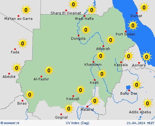 uv index Soedan Afrika Weerkaarten