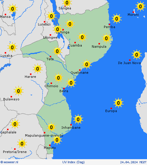 uv index Mozambique Afrika Weerkaarten
