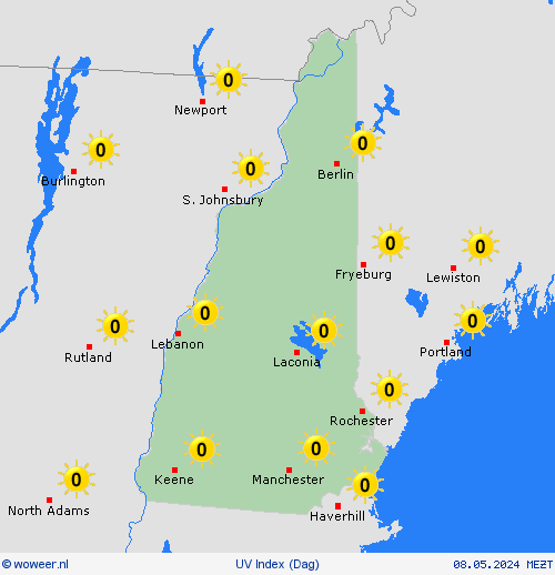 uv index New Hampshire Noord-Amerika Weerkaarten