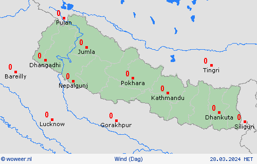 wind Nepal Azië Weerkaarten