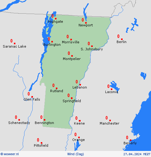 wind Vermont Noord-Amerika Weerkaarten