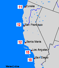 Californië Watertemperatuurkaarten