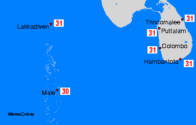 Maldiven, Sri Lanka Watertemperatuurkaarten