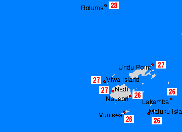 Fiji Watertemperatuurkaarten