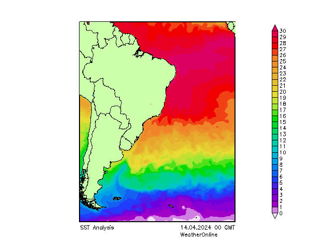 Atlantische Oceaan SST zo 14.04.2024 00 UTC
