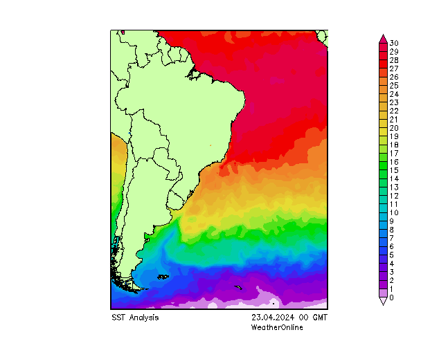 Atlantische Oceaan SST di 23.04.2024 00 UTC