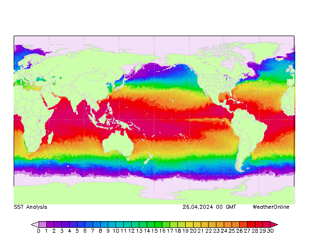 Wereld SST vr 26.04.2024 00 UTC
