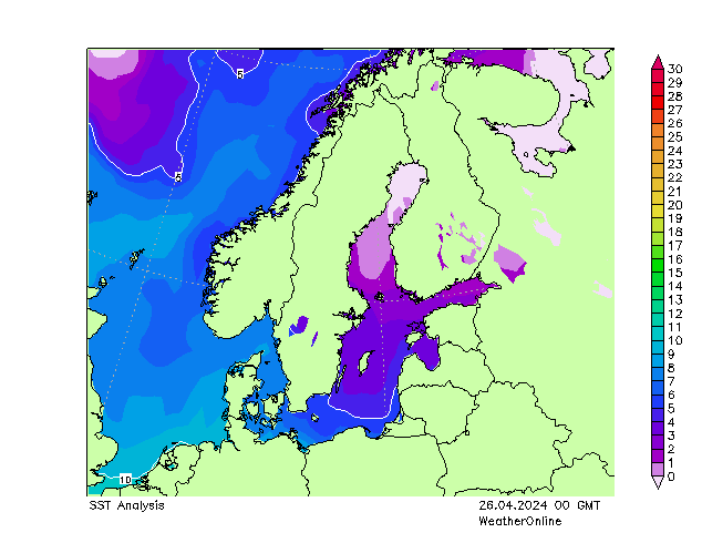 Oostzee SST vr 26.04.2024 00 UTC