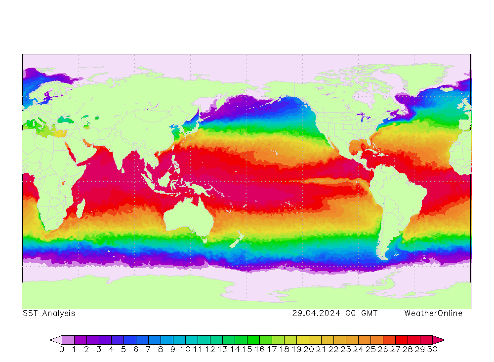 Wereld SST ma 29.04.2024 00 UTC