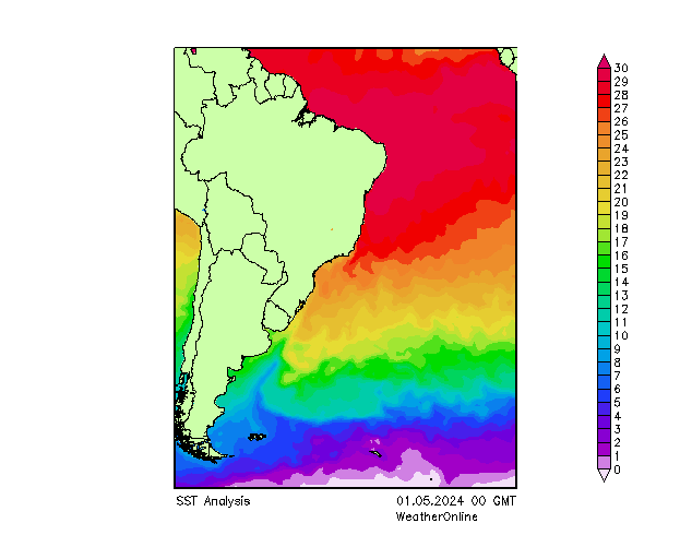 Atlantische Oceaan SST wo 01.05.2024 00 UTC