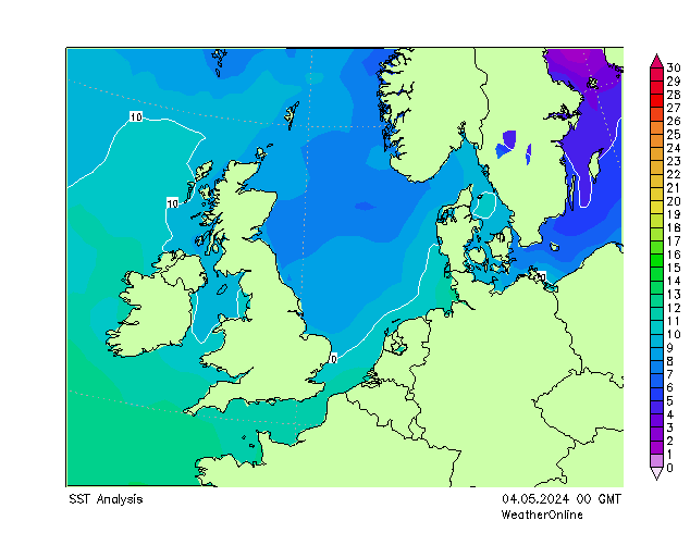 Noordzee SST za 04.05.2024 00 UTC