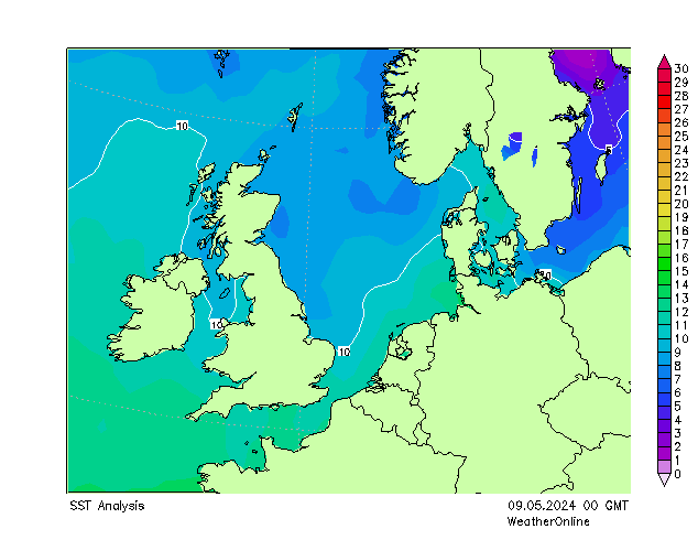 Noordzee SST do 09.05.2024 00 UTC
