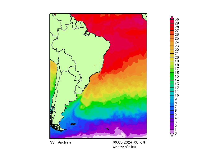 Atlantische Oceaan SST do 09.05.2024 00 UTC