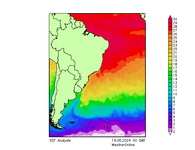 Atlantische Oceaan SST di 14.05.2024 00 UTC