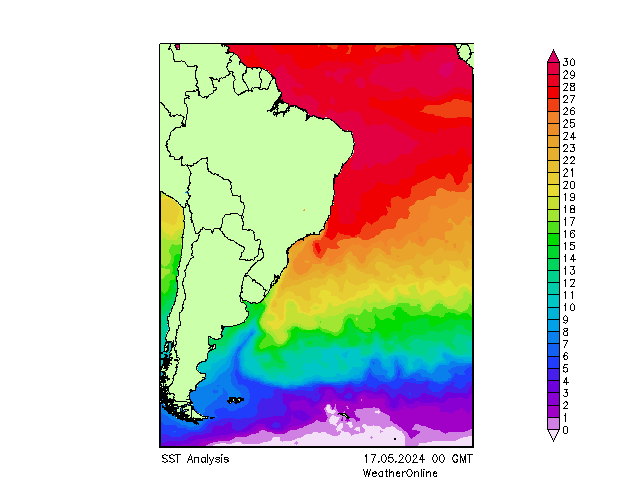 Atlantische Oceaan SST vr 17.05.2024 00 UTC