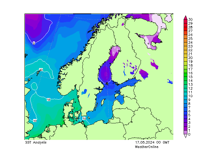 Oostzee SST vr 17.05.2024 00 UTC