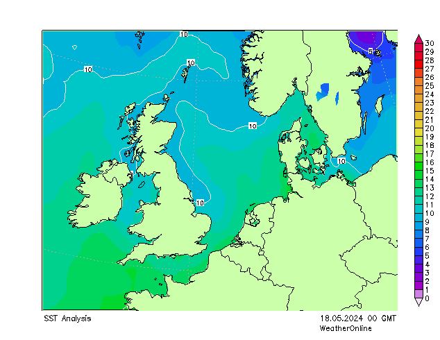 Noordzee SST za 18.05.2024 00 UTC