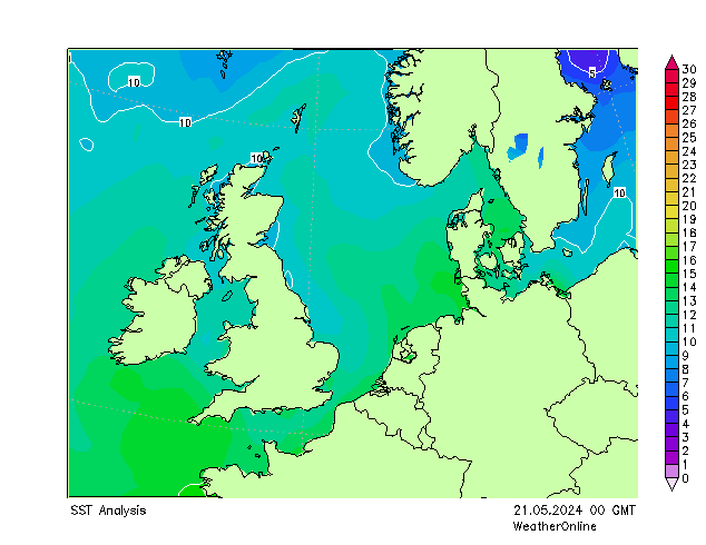Noordzee SST di 21.05.2024 00 UTC