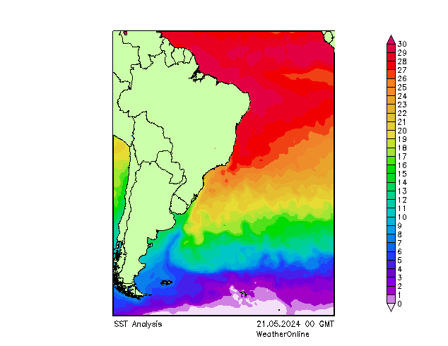 Atlantische Oceaan SST di 21.05.2024 00 UTC