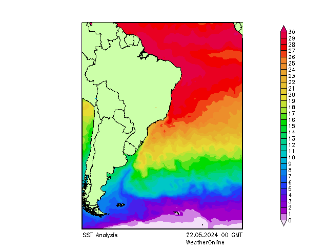 Atlantische Oceaan SST wo 22.05.2024 00 UTC