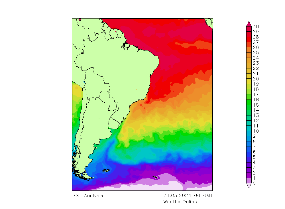 Atlantische Oceaan SST vr 24.05.2024 00 UTC