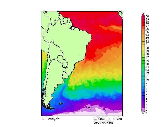 Atlantische Oceaan SST do 30.05.2024 00 UTC