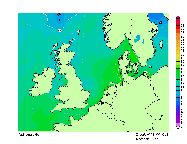 Noordzee SST vr 31.05.2024 00 UTC