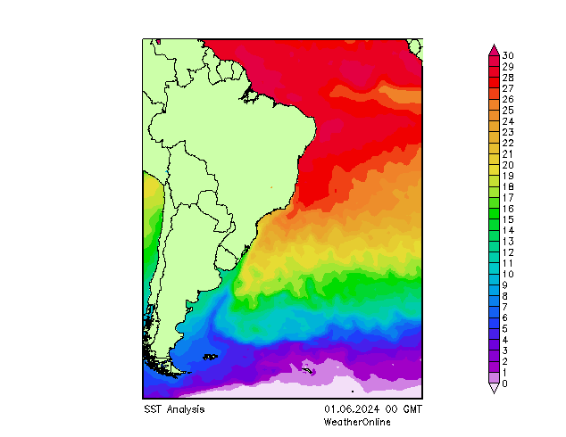 Atlantische Oceaan SST za 01.06.2024 00 UTC