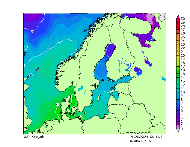 Oostzee SST za 01.06.2024 00 UTC
