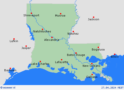  Louisiana Noord-Amerika Weerkaarten