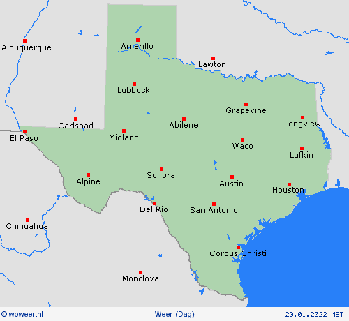 overzicht Texas Noord-Amerika Weerkaarten