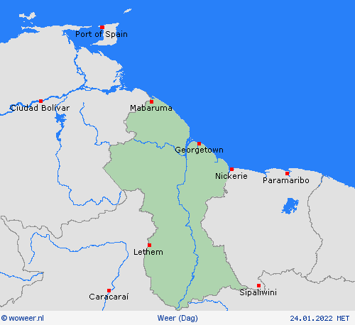overzicht Guyana Zuid-Amerika Weerkaarten