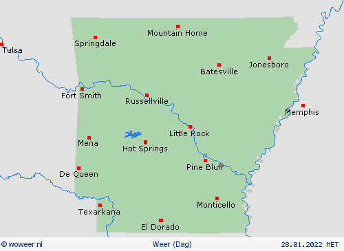 overzicht Arkansas Noord-Amerika Weerkaarten