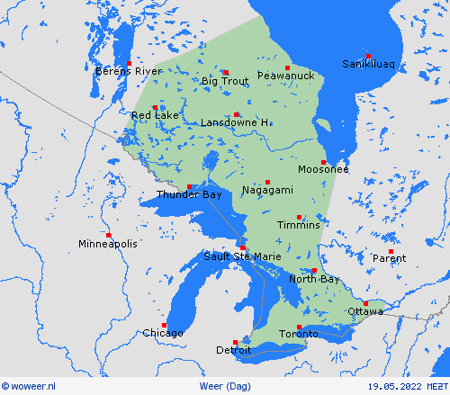 overzicht Ontario Noord-Amerika Weerkaarten