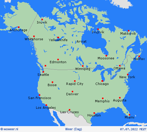 overzicht  Noord-Amerika Weerkaarten