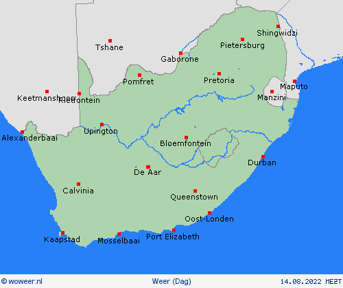 overzicht Zuid-Afrika Afrika Weerkaarten