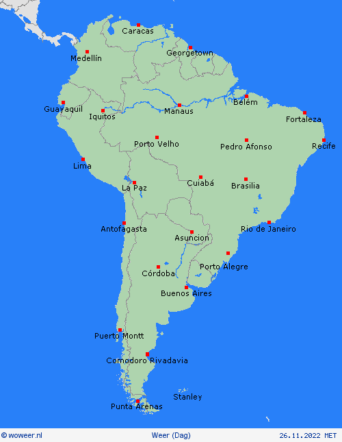 overzicht  Zuid-Amerika Weerkaarten
