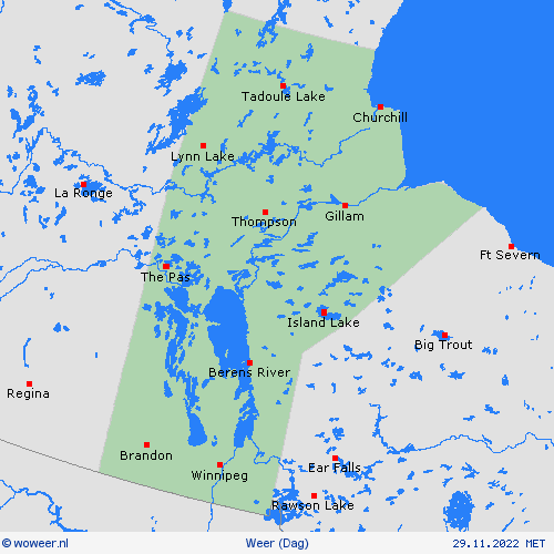 overzicht Manitoba Noord-Amerika Weerkaarten